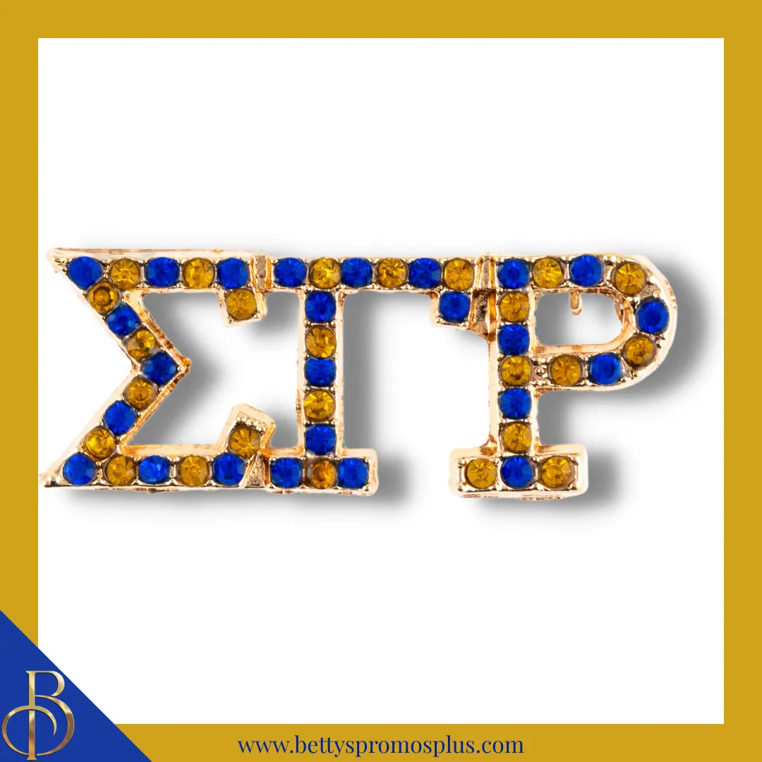 Sigma Gamma Rho ΣΓΡ Alternating Blue & Gold Rhinestone Pin-Gold-Sigma Gamma Rho Paraphernalia-Sigma Gamma Rho Rhinestone Pin-Betty's Promos Plus