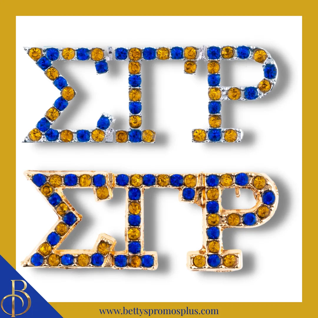 Sigma Gamma Rho ΣΓΡ Alternating Blue & Gold Rhinestone Pin-Sigma Gamma Rho Paraphernalia-Sigma Gamma Rho Rhinestone Pin-Betty's Promos Plus