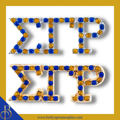 Sigma Gamma Rho ΣΓΡ Alternating Blue & Gold Rhinestone Pin-Sigma Gamma Rho Paraphernalia-Sigma Gamma Rho Rhinestone Pin-Betty's Promos Plus