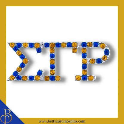 Sigma Gamma Rho ΣΓΡ Alternating Blue & Gold Rhinestone Pin-Silver-Sigma Gamma Rho Paraphernalia-Sigma Gamma Rho Rhinestone Pin-Betty's Promos Plus
