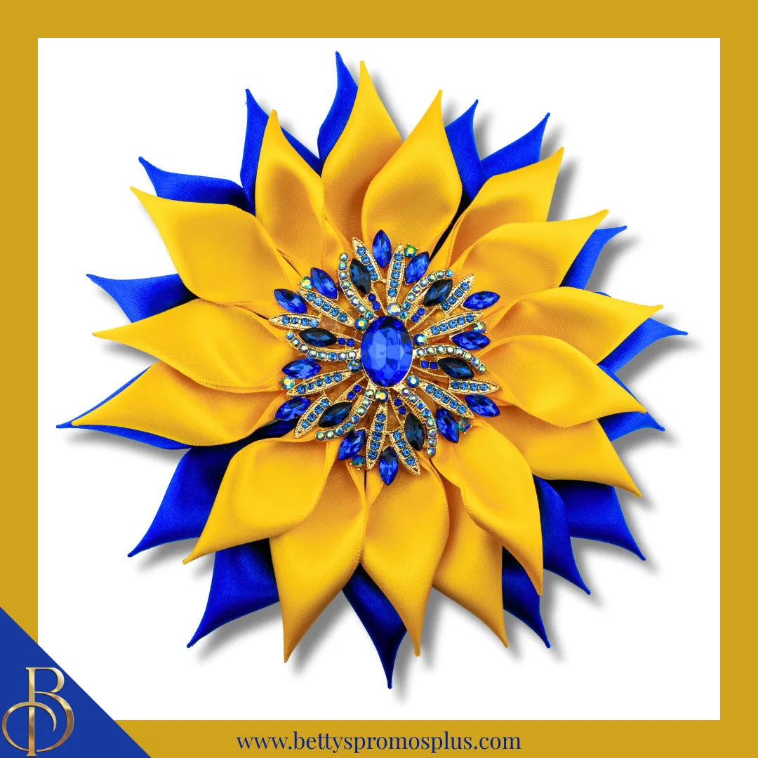 Sigma Gamma Rho ΣΓΡ Blue Gemstones Silk Flower Brooch-Large - 6