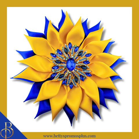Sigma Gamma Rho ΣΓΡ Blue Gemstones Silk Flower Brooch-Large - 6"-Blue-Sigma Gamma Rho Paraphernalia-Sigma Gamma Rho Lapel Pin-Betty's Promos Plus