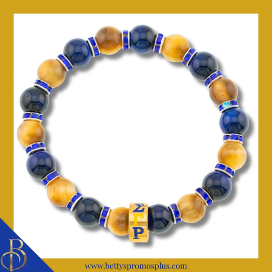 Sigma Gamma Rho ΣΓΡ Blue & Gold Marbled Beaded Bracelet with Rhinestone Spacers-Blue & Gold-Sigma Gamma Rho Paraphernalia-Sigma Gamma Rho Bracelet-Betty's Promos Plus