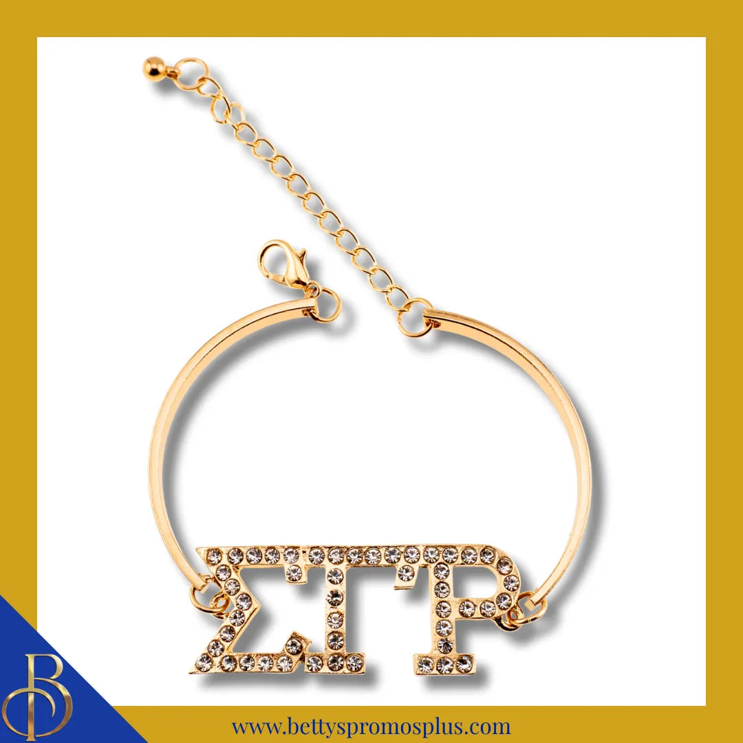 Sigma Gamma Rho ΣΓΡ Bracelet with Rhinestone Letters-Gold-Sigma Gamma Rho Paraphernalia-Sigma Gamma Rho Bracelet-Betty's Promos Plus