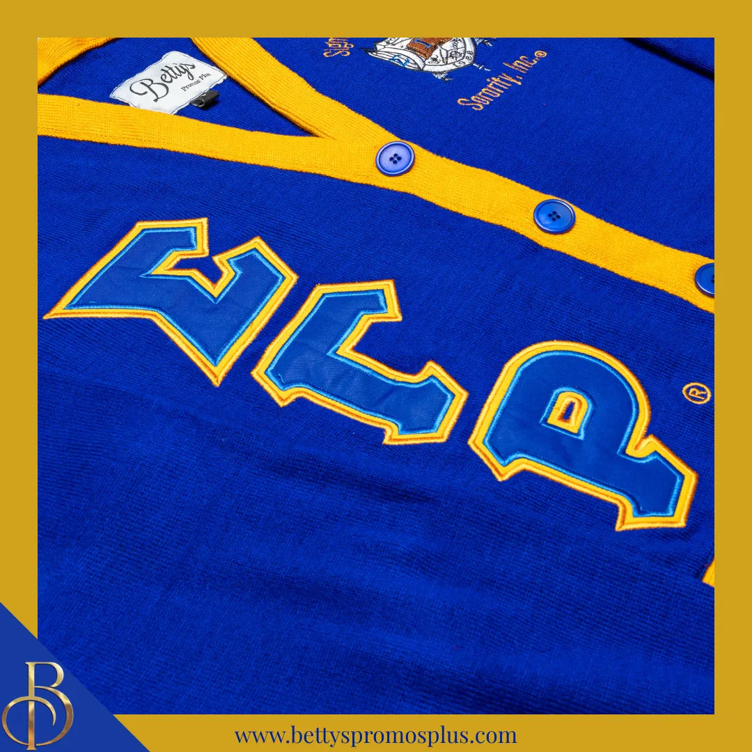 Sigma Gamma Rho ΣΓΡ Cardigan Sweater with Double Stitched Twill Embroidered Letters & ΣΓΡ Shield-Sigma Gamma Rho Paraphernalia-Sigma Gamma Rho Sweaters-Betty's Promos Plus