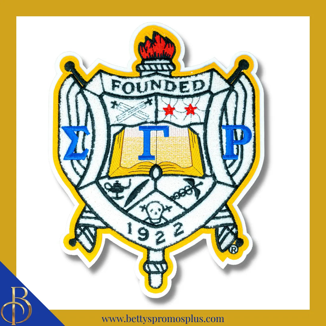 Sigma Gamma Rho ΣΓΡ Chenille Shield with Gold Background Embroidery Patch-Chenille-Gold Background-Sigma Gamma Rho Paraphernalia-Sigma Gamma Rho Patch-Betty's Promos Plus