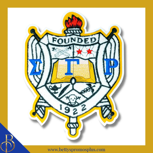 Sigma Gamma Rho ΣΓΡ Chenille Shield with Gold Background Embroidery Patch-Chenille-Gold Background-Sigma Gamma Rho Paraphernalia-Sigma Gamma Rho Patch-Betty's Promos Plus