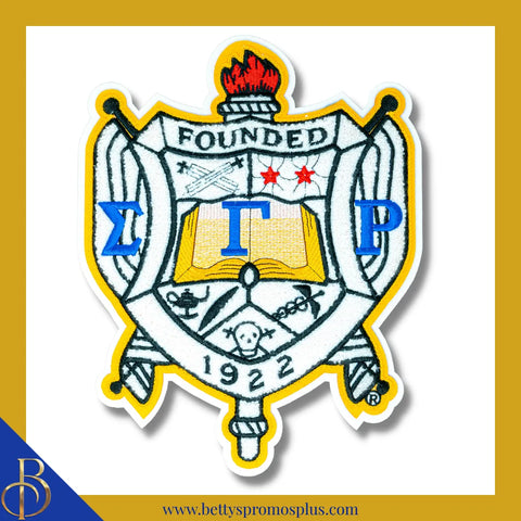 Sigma Gamma Rho ΣΓΡ Chenille Shield with Gold Background Embroidery Patch-Chenille-Gold Background-Sigma Gamma Rho Paraphernalia-Sigma Gamma Rho Patch-Betty's Promos Plus
