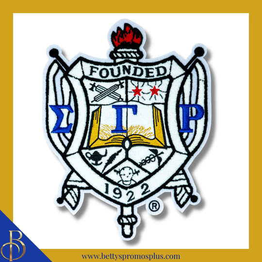 Sigma Gamma Rho ΣΓΡ Chenille Shield with White Background Embroidery Patch-Chenille-White Background-Sigma Gamma Rho Paraphernalia-Sigma Gamma Rho Patch-Betty's Promos Plus