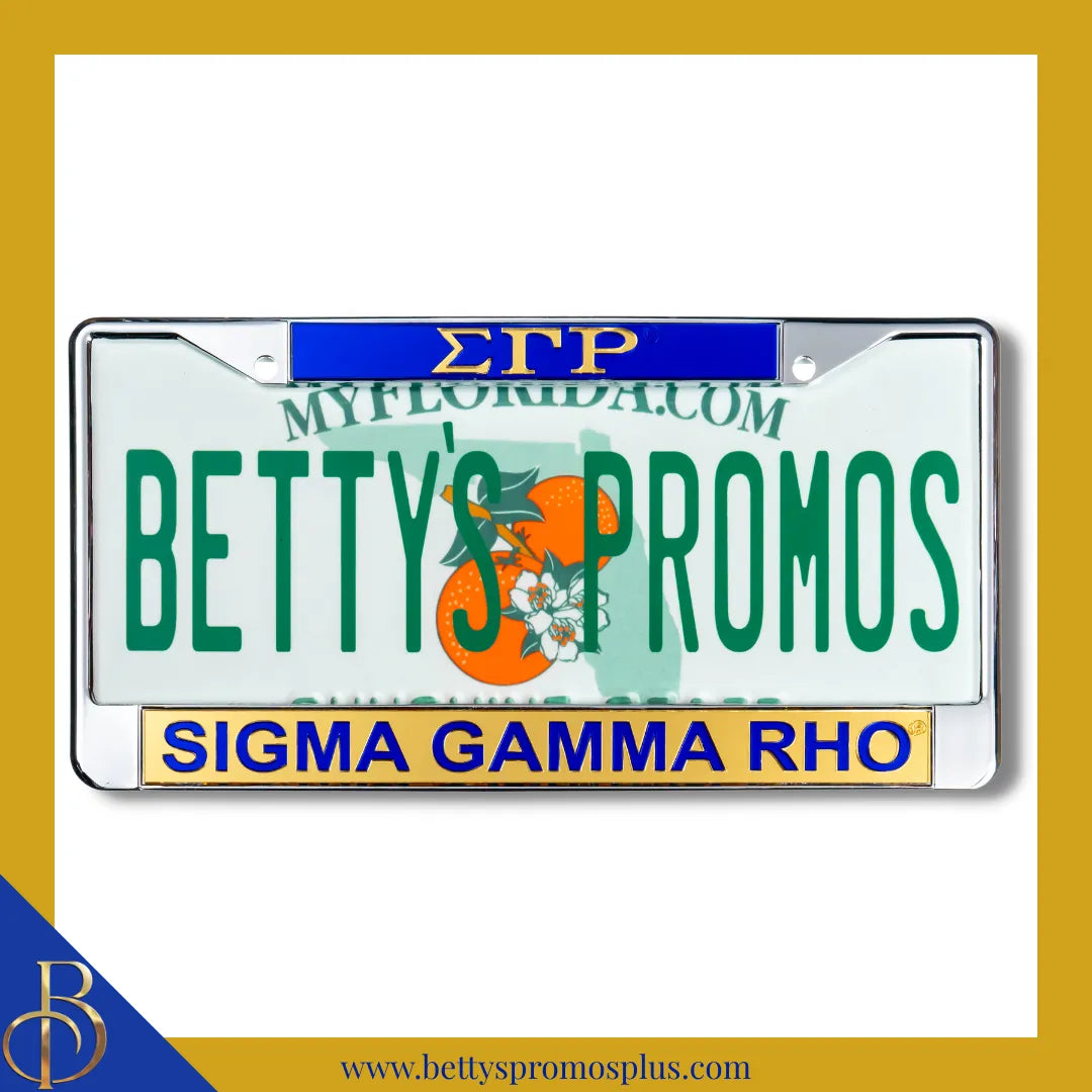 Sigma Gamma Rho ΣΓΡ Chrome Laser Engraved Mirrored Acrylic License Plate Frame-Gold Bottom-Sigma Gamma Rho Paraphernalia-Sigma Gamma Rho Auto Tag Frame-Betty's Promos Plus