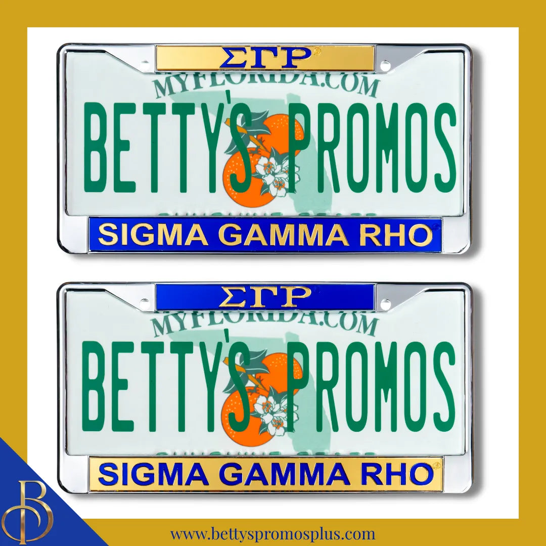 Sigma Gamma Rho ΣΓΡ Chrome Laser Engraved Mirrored Acrylic License Plate Frame-Sigma Gamma Rho Paraphernalia-Sigma Gamma Rho Auto Tag Frame-Betty's Promos Plus