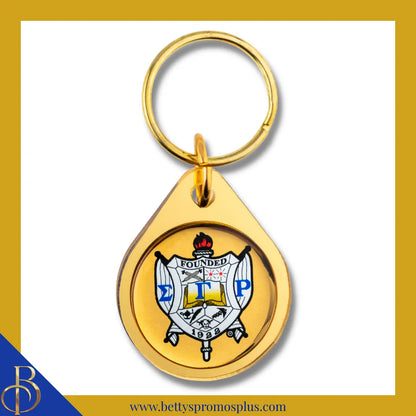 Sigma Gamma Rho ΣΓΡ Circular Acrylic Keychain with Shield or Greek Letters-Gold-Shield-Sigma Gamma Rho Paraphernalia-Sigma Gamma Rho Keychain-Betty's Promos Plus