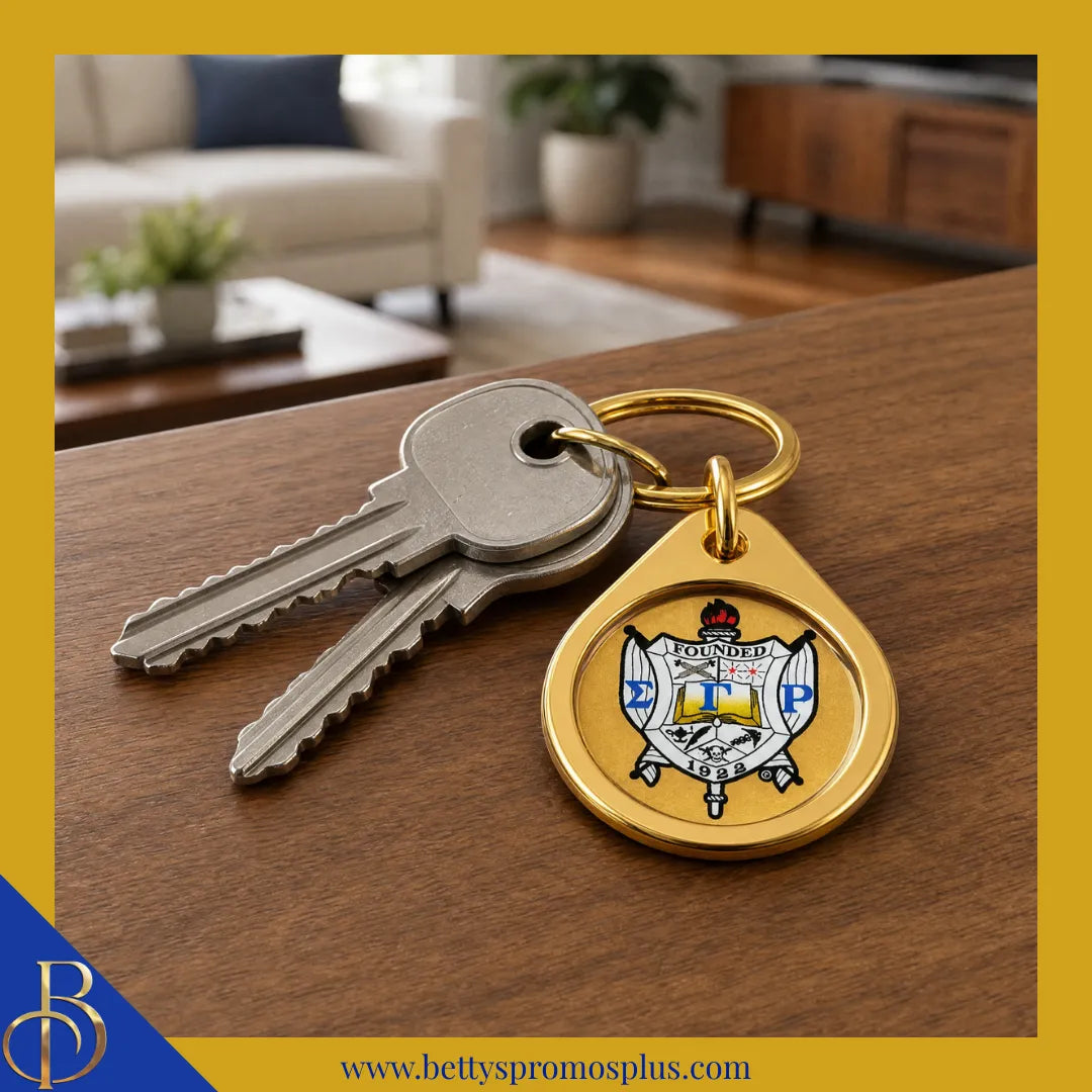 Sigma Gamma Rho ΣΓΡ Circular Acrylic Keychain with Shield or Greek Letters-Sigma Gamma Rho Paraphernalia-Sigma Gamma Rho Keychain-Betty's Promos Plus