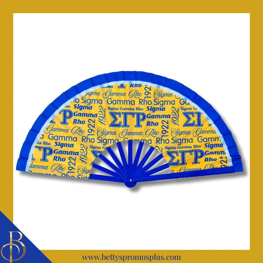 Sigma Gamma Rho ΣΓΡ Clacking Accordion Handheld Fan-Gold-Blue Blades-Sigma Gamma Rho Paraphernalia-Sigma Gamma Rho Fan-Betty's Promos Plus