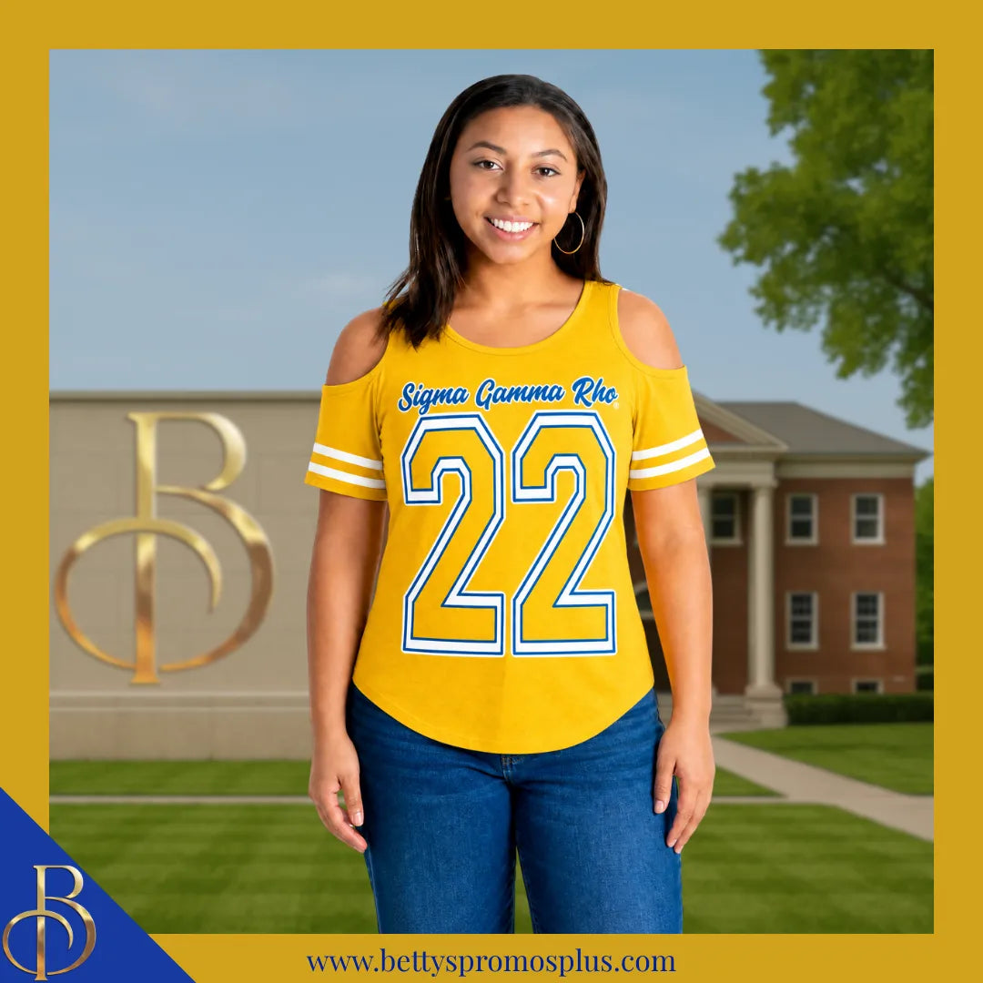 Sigma Gamma Rho ΣΓΡ Cold Shoulder 22 Screen Printed T-Shirt-Sigma Gamma Rho Paraphernalia-Sigma Gamma Rho T-Shirts-Betty's Promos Plus