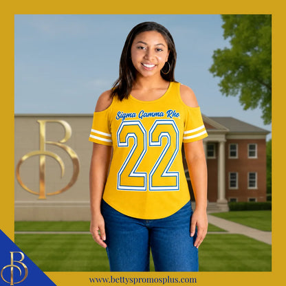 Sigma Gamma Rho ΣΓΡ Cold Shoulder 22 Screen Printed T-Shirt-Sigma Gamma Rho Paraphernalia-Sigma Gamma Rho T-Shirts-Betty's Promos Plus