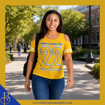 Sigma Gamma Rho ΣΓΡ Cold Shoulder 22 Screen Printed T-Shirt-Sigma Gamma Rho Paraphernalia-Sigma Gamma Rho T-Shirts-Betty's Promos Plus