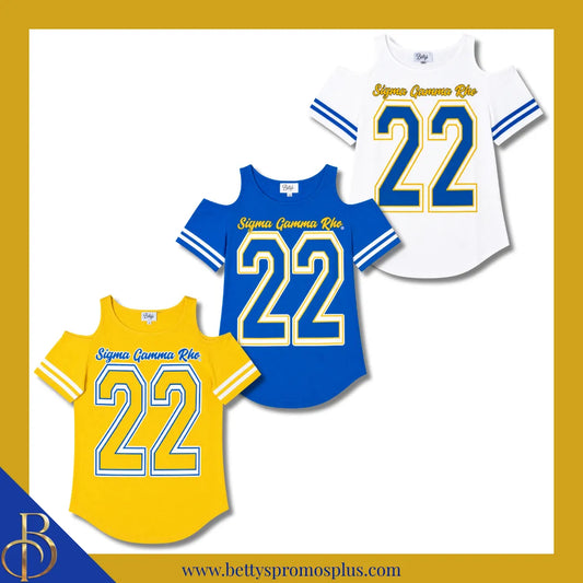 Sigma Gamma Rho ΣΓΡ Cold Shoulder 22 Screen Printed T-Shirt-Sigma Gamma Rho Paraphernalia-Sigma Gamma Rho T-Shirts-Betty's Promos Plus