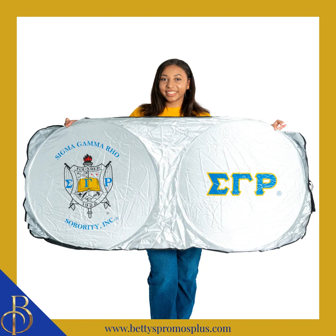 Sigma Gamma Rho ΣΓΡ Collapsible Car Sun Shade with Pouch-Sigma Gamma Rho Paraphernalia-Sigma Gamma Rho Car Shade-Betty's Promos Plus