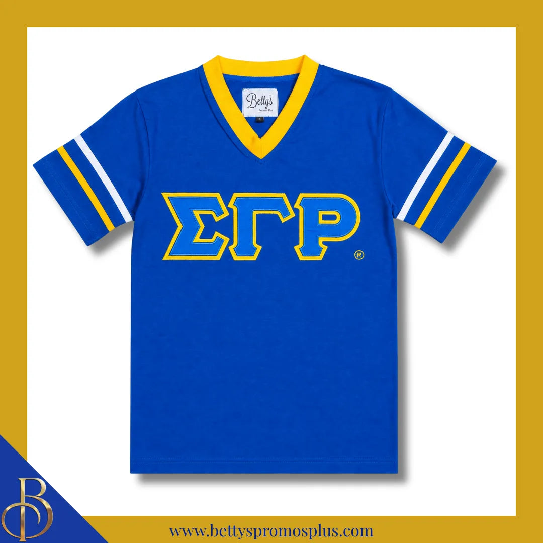 Sigma Gamma Rho ΣΓΡ Double Stitched Appliqué Embroidered Jersey T-Shirt-Blue-Small-Sigma Gamma Rho Paraphernalia-Sigma Gamma Rho T-Shirts-Betty's Promos Plus