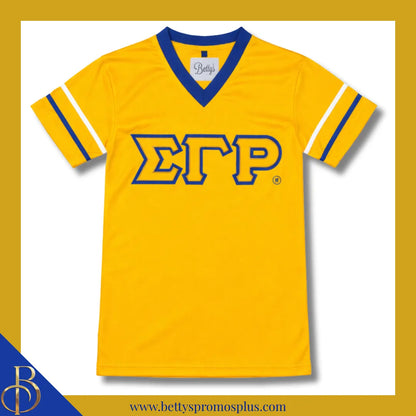 Sigma Gamma Rho ΣΓΡ Double Stitched Appliqué Embroidered Jersey T-Shirt-Gold-Small-Sigma Gamma Rho Paraphernalia-Sigma Gamma Rho T-Shirts-Betty's Promos Plus