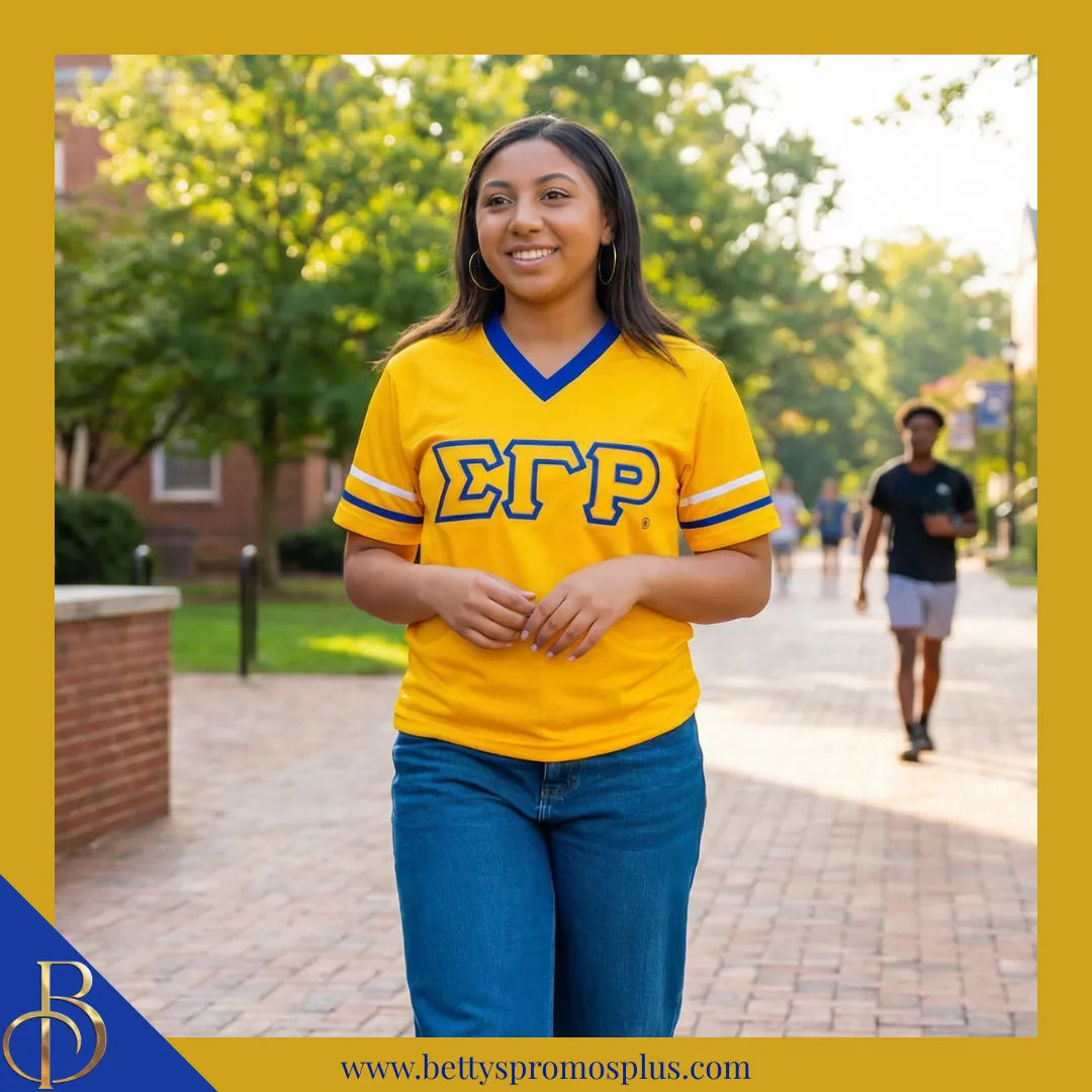 Sigma Gamma Rho ΣΓΡ Double Stitched Appliqué Embroidered Jersey T-Shirt-Sigma Gamma Rho Paraphernalia-Sigma Gamma Rho T-Shirts-Betty's Promos Plus