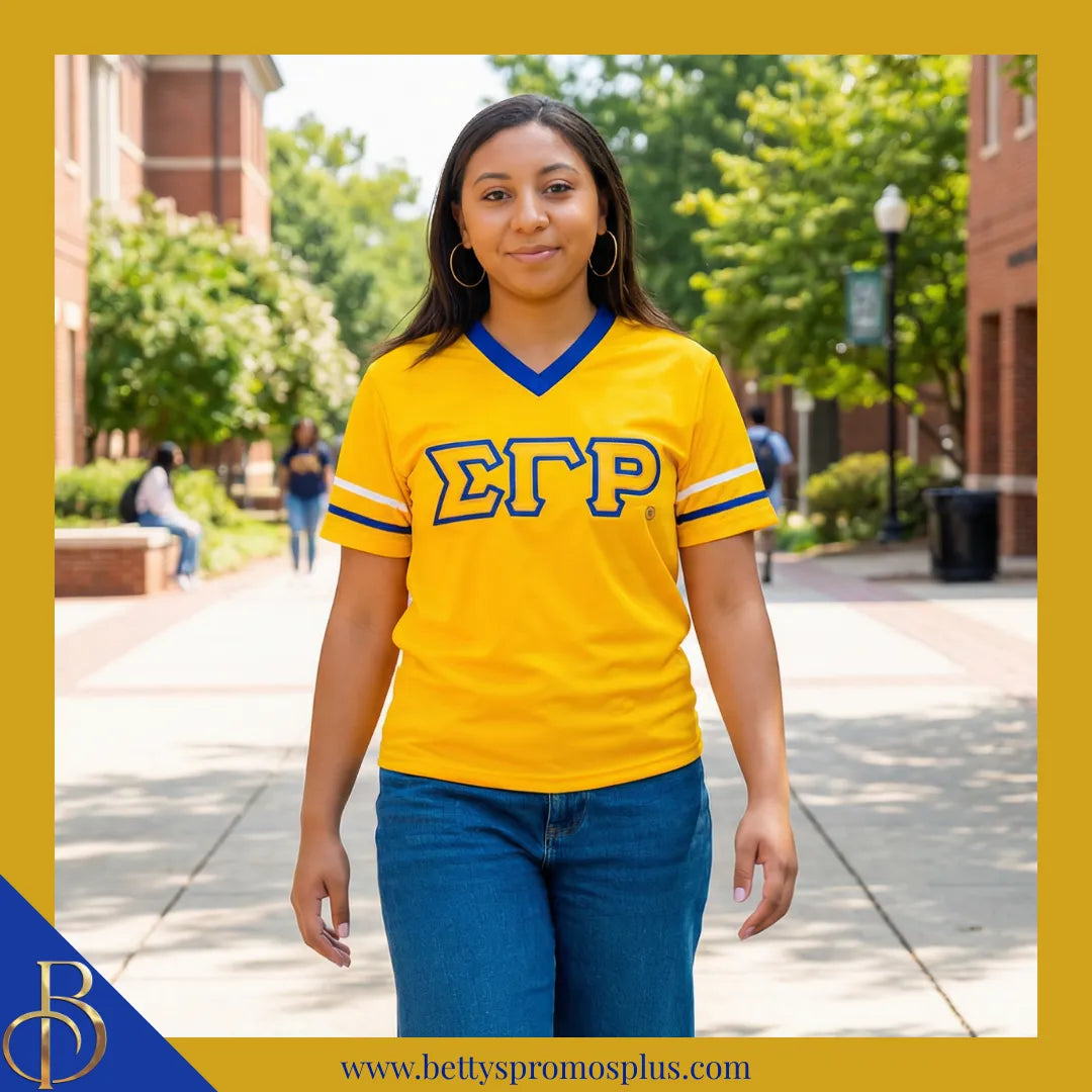 Sigma Gamma Rho ΣΓΡ Double Stitched Appliqué Embroidered Jersey T-Shirt-Sigma Gamma Rho Paraphernalia-Sigma Gamma Rho T-Shirts-Betty's Promos Plus
