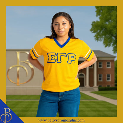 Sigma Gamma Rho ΣΓΡ Double Stitched Appliqué Embroidered Jersey T-Shirt-Sigma Gamma Rho Paraphernalia-Sigma Gamma Rho T-Shirts-Betty's Promos Plus