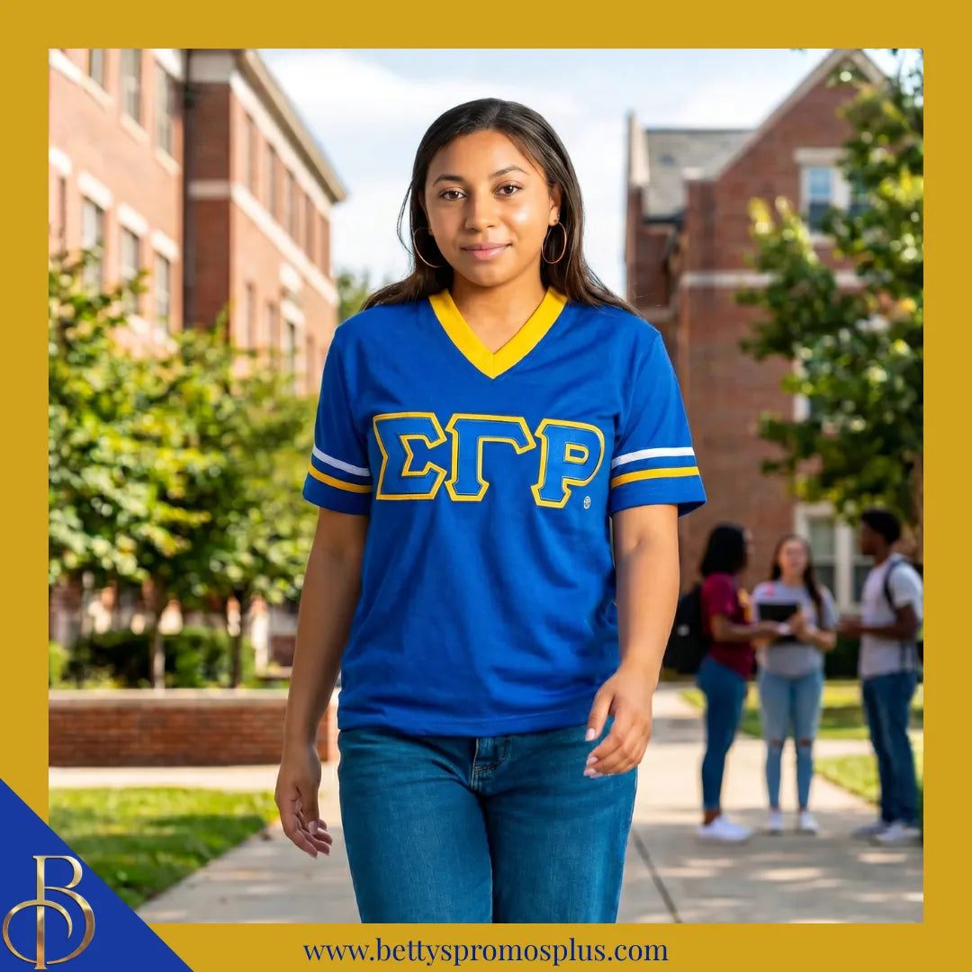 Sigma Gamma Rho ΣΓΡ Double Stitched Appliqué Embroidered Jersey T-Shirt-Sigma Gamma Rho Paraphernalia-Sigma Gamma Rho T-Shirts-Betty's Promos Plus