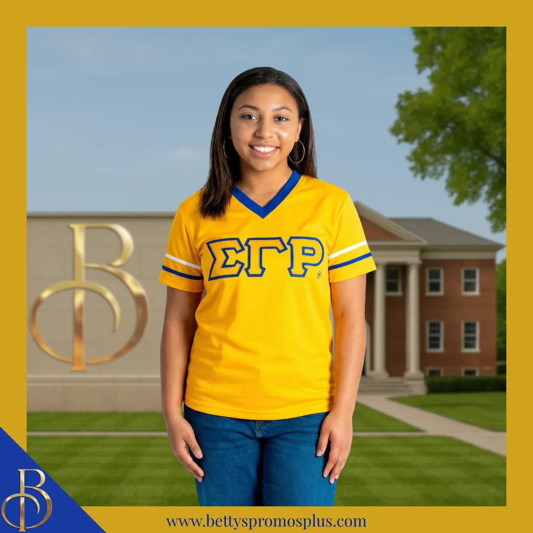 Sigma Gamma Rho ΣΓΡ Double Stitched Appliqué Embroidered Jersey T-Shirt-Sigma Gamma Rho Paraphernalia-Sigma Gamma Rho T-Shirts-Betty's Promos Plus
