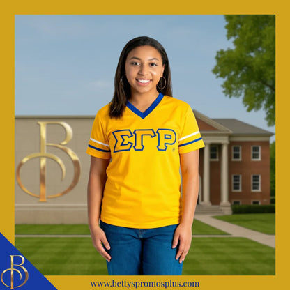 Sigma Gamma Rho ΣΓΡ Double Stitched Appliqué Embroidered Jersey T-Shirt-Sigma Gamma Rho Paraphernalia-Sigma Gamma Rho T-Shirts-Betty's Promos Plus