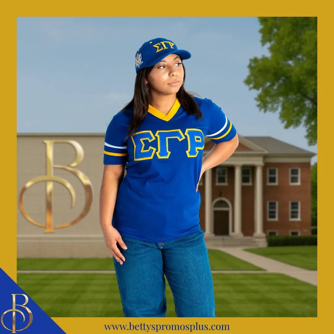 Sigma Gamma Rho ΣΓΡ Double Stitched Appliqué Embroidered Jersey T-Shirt-Sigma Gamma Rho Paraphernalia-Sigma Gamma Rho T-Shirts-Betty's Promos Plus