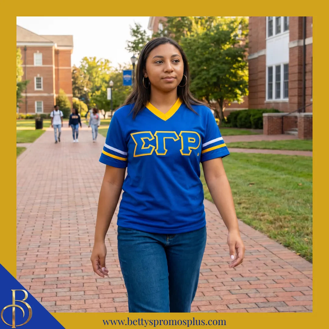 Sigma Gamma Rho ΣΓΡ Double Stitched Appliqué Embroidered Jersey T-Shirt-Sigma Gamma Rho Paraphernalia-Sigma Gamma Rho T-Shirts-Betty's Promos Plus