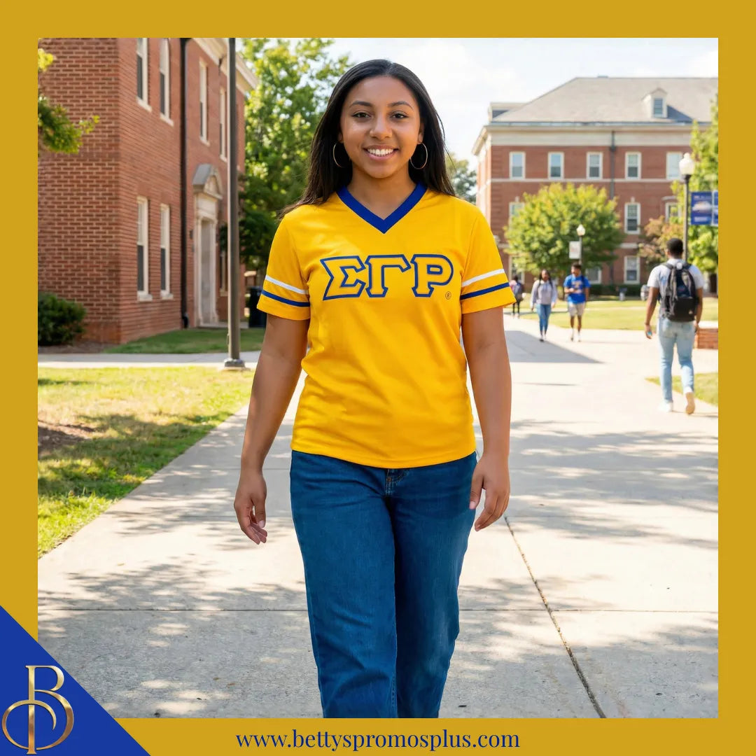 Sigma Gamma Rho ΣΓΡ Double Stitched Appliqué Embroidered Jersey T-Shirt-Sigma Gamma Rho Paraphernalia-Sigma Gamma Rho T-Shirts-Betty's Promos Plus