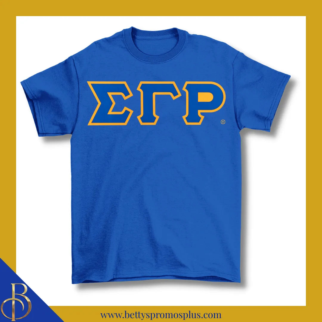 Sigma Gamma Rho ΣΓΡ Double Stitched Appliqué Embroidered Line T-Shirt-Blue-Small-Sigma Gamma Rho Paraphernalia-Sigma Gamma Rho T-Shirts-Betty's Promos Plus