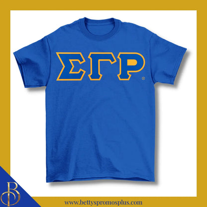 Sigma Gamma Rho ΣΓΡ Double Stitched Appliqué Embroidered Line T-Shirt-Blue-Small-Sigma Gamma Rho Paraphernalia-Sigma Gamma Rho T-Shirts-Betty's Promos Plus