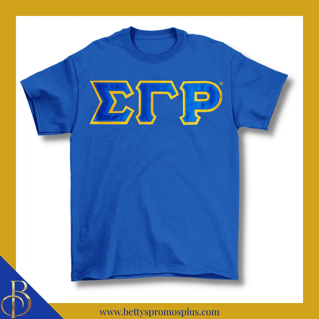 Sigma Gamma Rho ΣΓΡ Double Stitched Appliqué Embroidered Line T-Shirt-Blue-Small-Sigma Gamma Rho Paraphernalia-Sigma Gamma Rho T-Shirts-Betty's Promos Plus