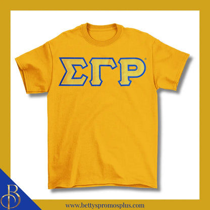Sigma Gamma Rho ΣΓΡ Double Stitched Appliqué Embroidered Line T-Shirt-Gold-Small-Sigma Gamma Rho Paraphernalia-Sigma Gamma Rho T-Shirts-Betty's Promos Plus