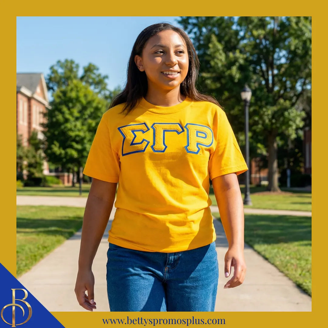 Sigma Gamma Rho ΣΓΡ Double Stitched Appliqué Embroidered Line T-Shirt-Sigma Gamma Rho Paraphernalia-Sigma Gamma Rho T-Shirts-Betty's Promos Plus