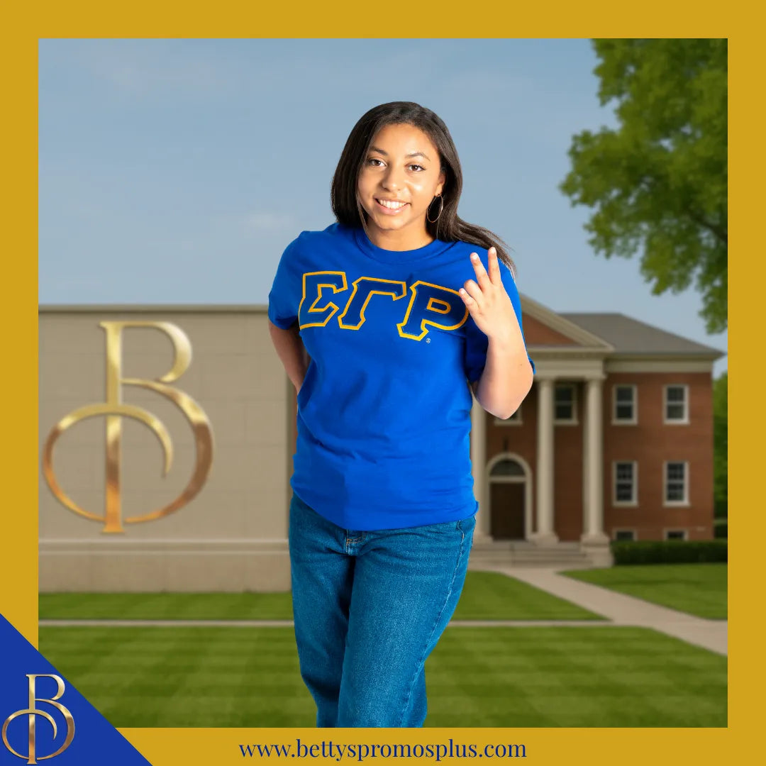Sigma Gamma Rho ΣΓΡ Double Stitched Appliqué Embroidered Line T-Shirt-Sigma Gamma Rho Paraphernalia-Sigma Gamma Rho T-Shirts-Betty's Promos Plus