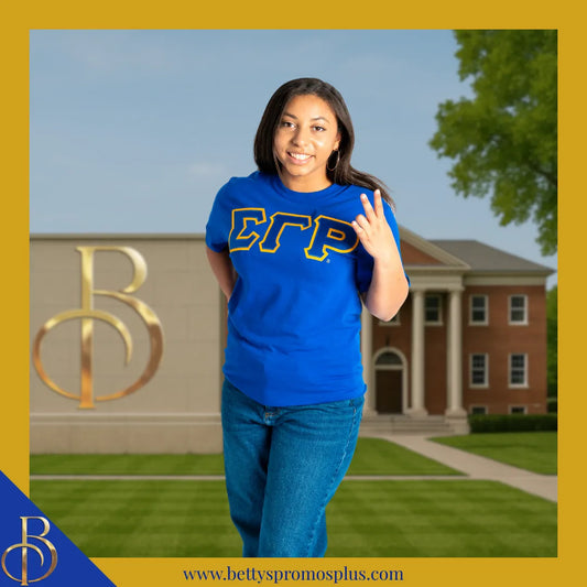 Sigma Gamma Rho ΣΓΡ Double Stitched Appliqué Embroidered Line T-Shirt-Sigma Gamma Rho Paraphernalia-Sigma Gamma Rho T-Shirts-Betty's Promos Plus