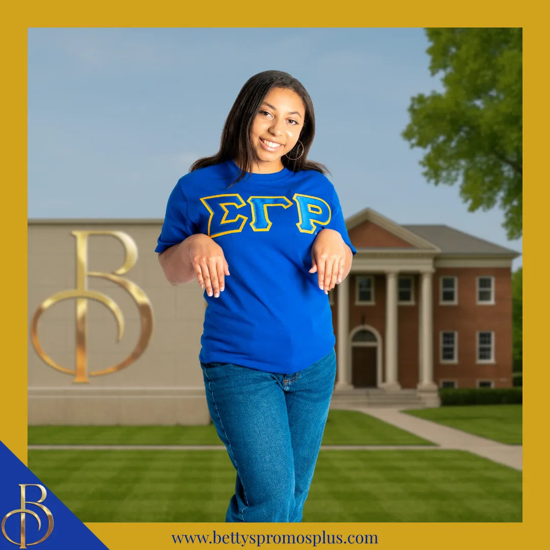 Sigma Gamma Rho ΣΓΡ Double Stitched Appliqué Embroidered Line T-Shirt-Sigma Gamma Rho Paraphernalia-Sigma Gamma Rho T-Shirts-Betty's Promos Plus