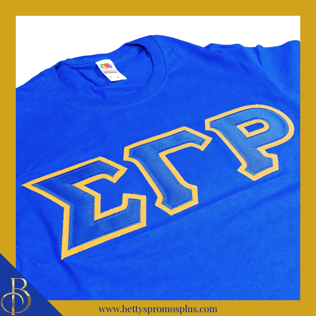 Sigma Gamma Rho ΣΓΡ Double Stitched Appliqué Embroidered Line T-Shirt-Sigma Gamma Rho Paraphernalia-Sigma Gamma Rho T-Shirts-Betty's Promos Plus