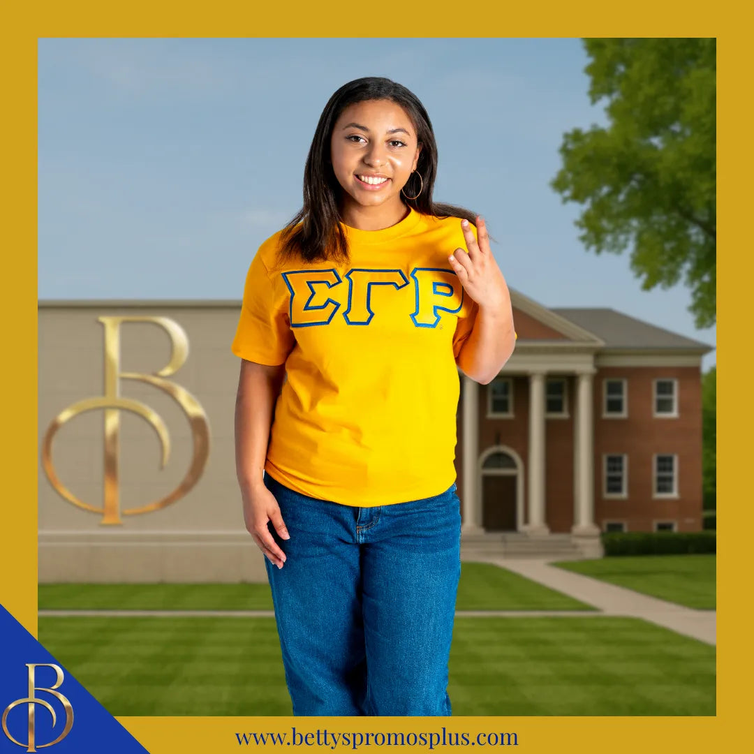 Sigma Gamma Rho ΣΓΡ Double Stitched Appliqué Embroidered Line T-Shirt-Sigma Gamma Rho Paraphernalia-Sigma Gamma Rho T-Shirts-Betty's Promos Plus