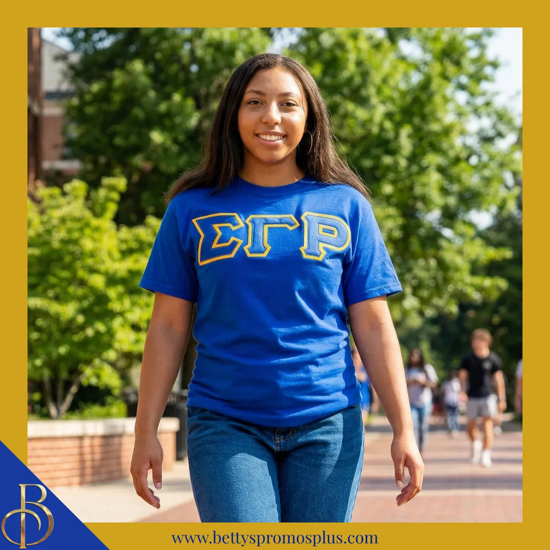Sigma Gamma Rho ΣΓΡ Double Stitched Appliqué Embroidered Line T-Shirt-Sigma Gamma Rho Paraphernalia-Sigma Gamma Rho T-Shirts-Betty's Promos Plus