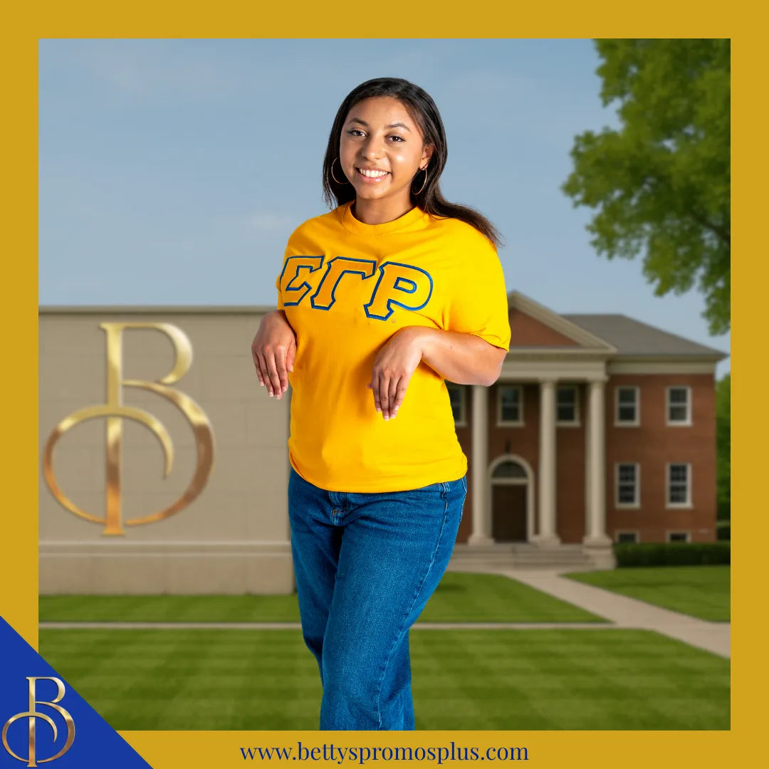 Sigma Gamma Rho ΣΓΡ Double Stitched Appliqué Embroidered Line T-Shirt-Sigma Gamma Rho Paraphernalia-Sigma Gamma Rho T-Shirts-Betty's Promos Plus
