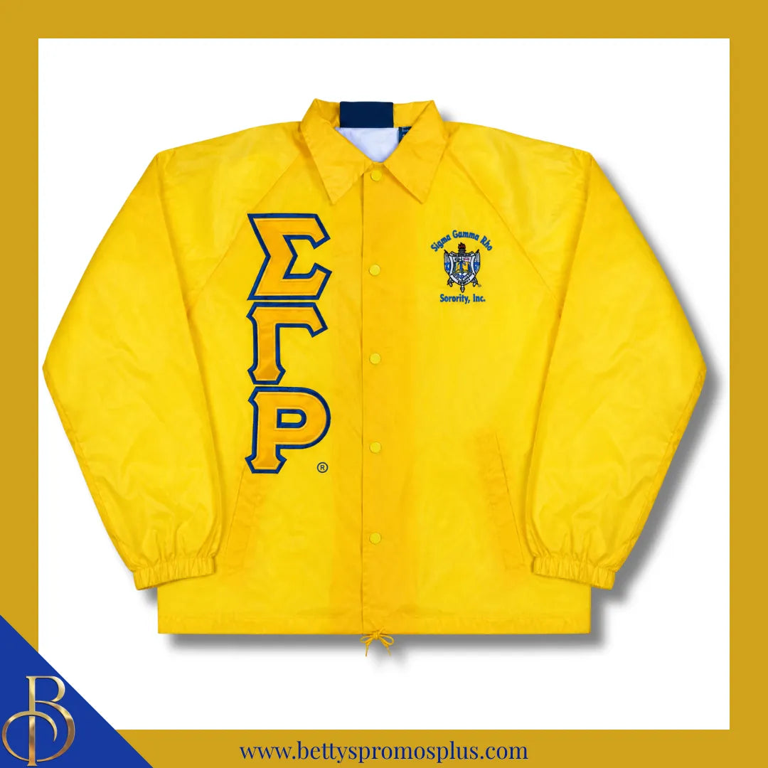 Sigma Gamma Rho ΣΓΡ Double-Stitched Embroidered Windbreaker Line Jacket-Gold-Small-Sigma Gamma Rho Paraphernalia-Sigma Gamma Rho Line Jacket-Betty's Promos Plus