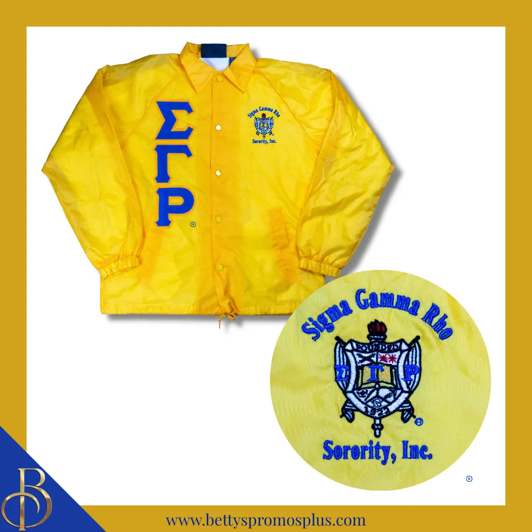 Sigma Gamma Rho ΣΓΡ Double-Stitched Embroidered Windbreaker Line Jacket-Gold-Small-Sigma Gamma Rho Paraphernalia-Sigma Gamma Rho Line Jacket-Betty's Promos Plus