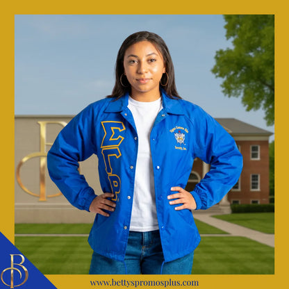 Sigma Gamma Rho ΣΓΡ Double-Stitched Embroidered Windbreaker Line Jacket-Sigma Gamma Rho Paraphernalia-Sigma Gamma Rho Line Jacket-Betty's Promos Plus