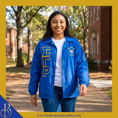 Sigma Gamma Rho ΣΓΡ Double-Stitched Embroidered Windbreaker Line Jacket-Sigma Gamma Rho Paraphernalia-Sigma Gamma Rho Line Jacket-Betty's Promos Plus